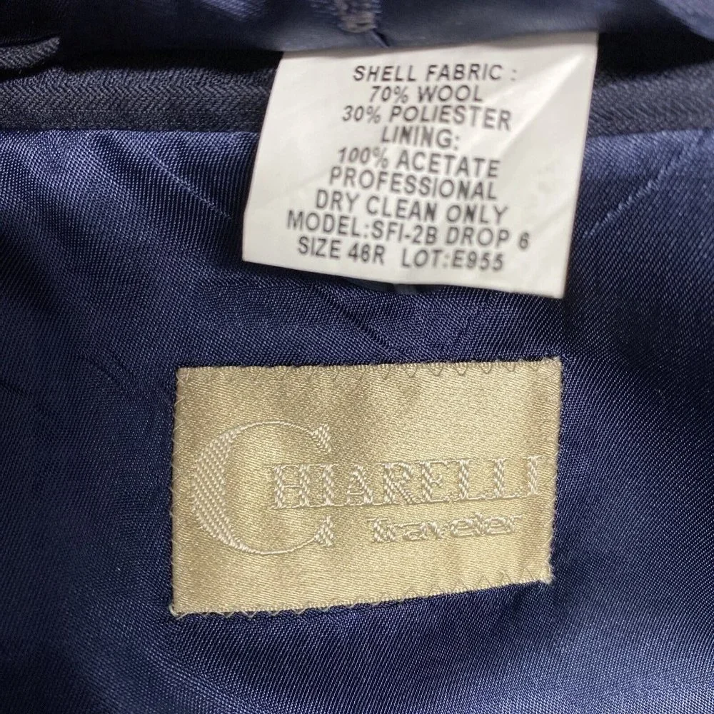 Chiarelli Traveler Dark Blue Wool Blend Two Button Blazer Jacket Size 46R *read